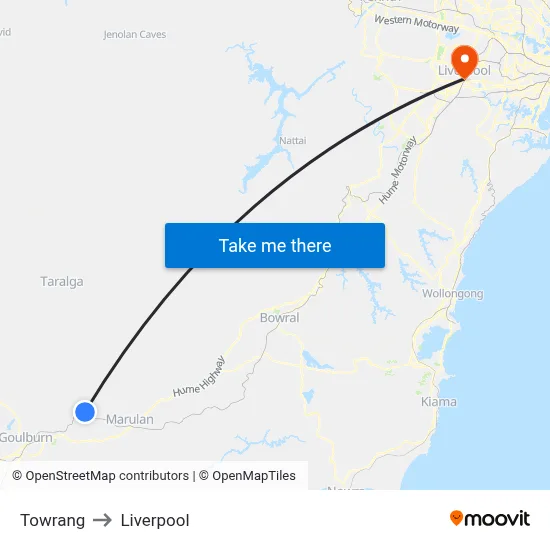 Towrang to Liverpool map