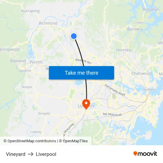 Vineyard to Liverpool map