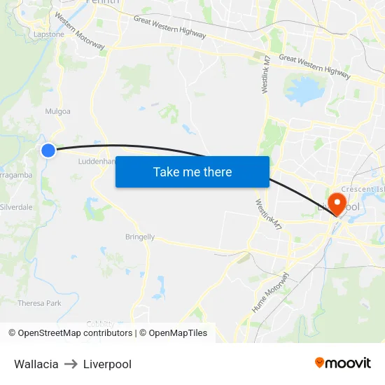 Wallacia to Liverpool map