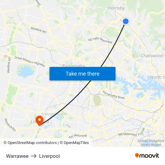Warrawee to Liverpool map