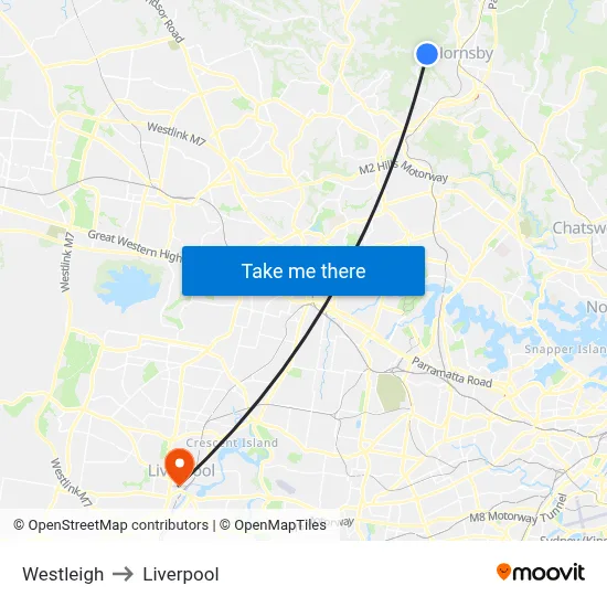 Westleigh to Liverpool map