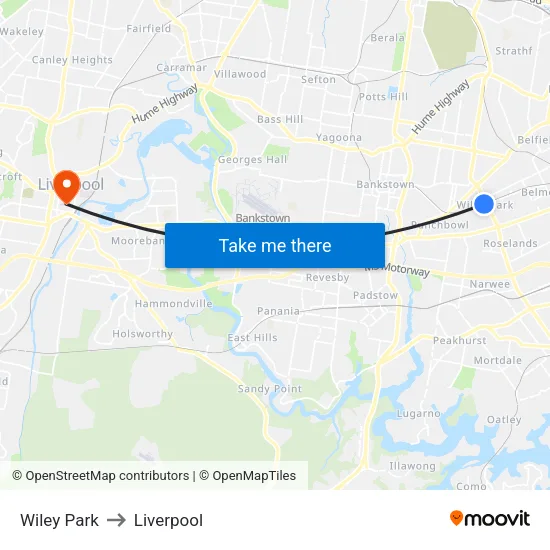Wiley Park to Liverpool map