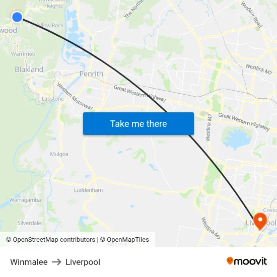 Winmalee to Liverpool map