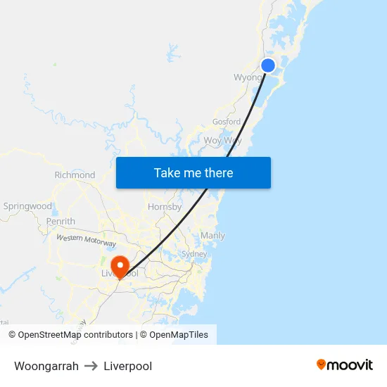 Woongarrah to Liverpool map