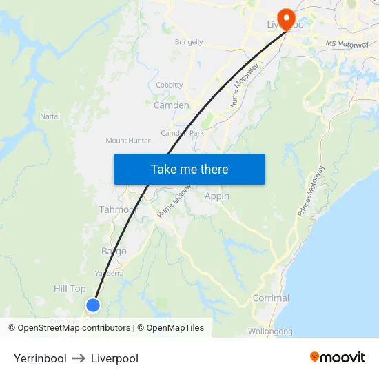 Yerrinbool to Liverpool map