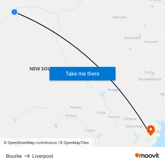 Bourke to Liverpool map