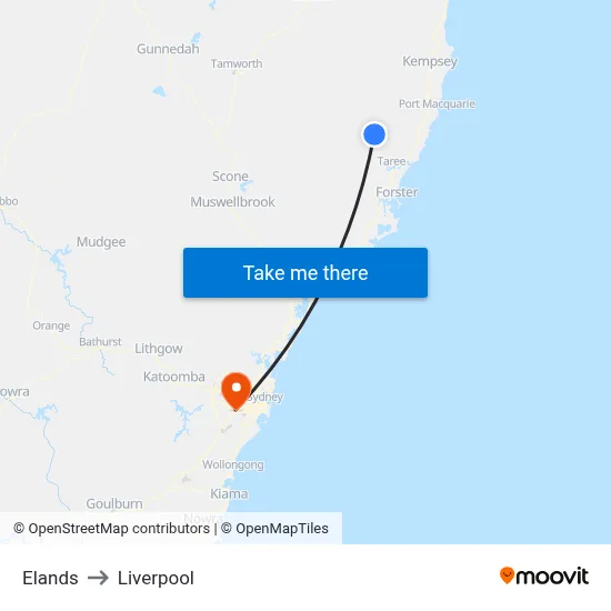 Elands to Liverpool map