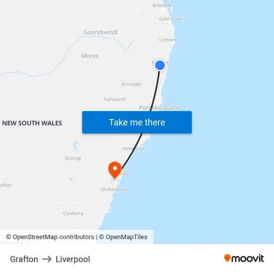 Grafton to Liverpool map