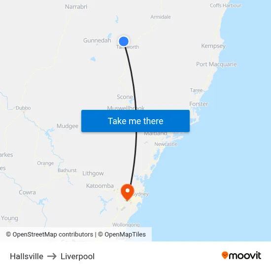 Hallsville to Liverpool map