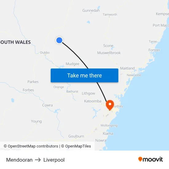 Mendooran to Liverpool map