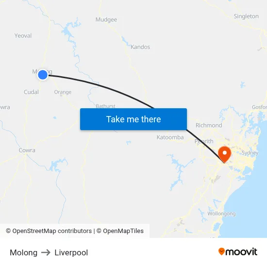 Molong to Liverpool map