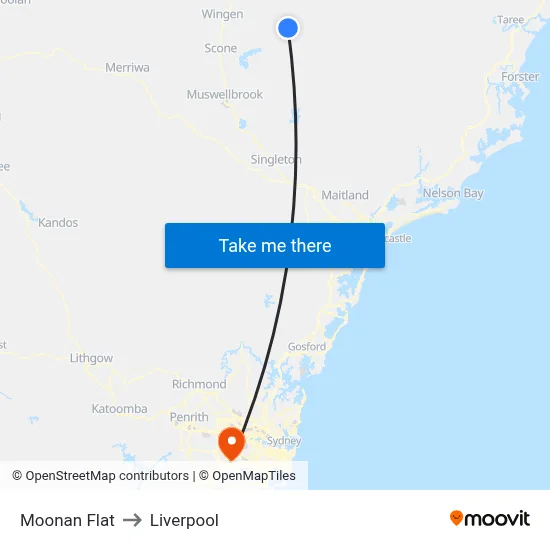 Moonan Flat to Liverpool map
