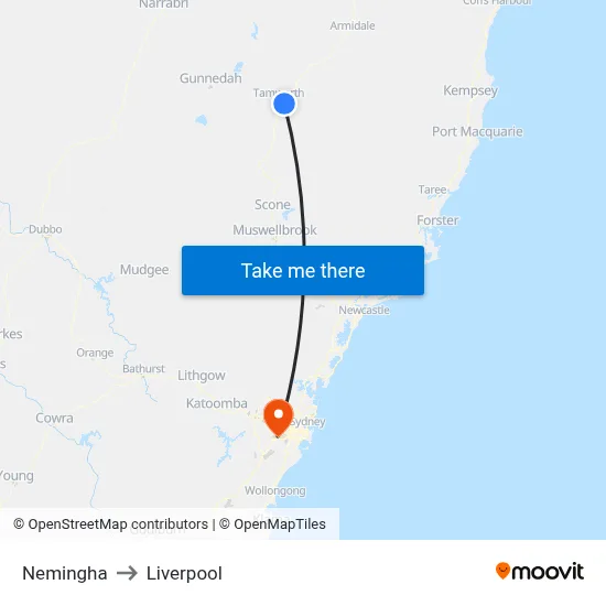 Nemingha to Liverpool map