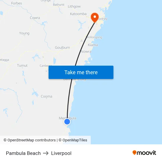 Pambula Beach to Liverpool map