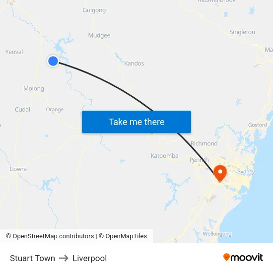 Stuart Town to Liverpool map