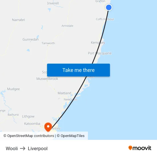 Wooli to Liverpool map