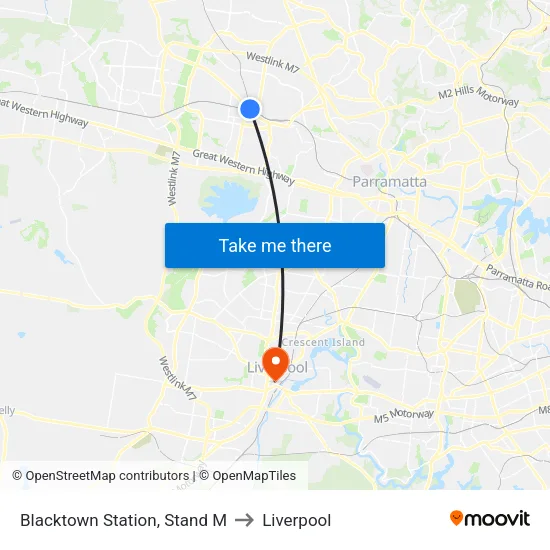 Blacktown Station, Stand M to Liverpool map