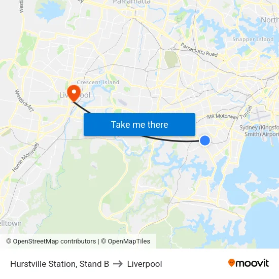 Hurstville Station, Stand B to Liverpool map