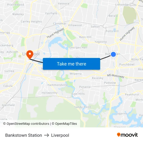 Bankstown Station to Liverpool map