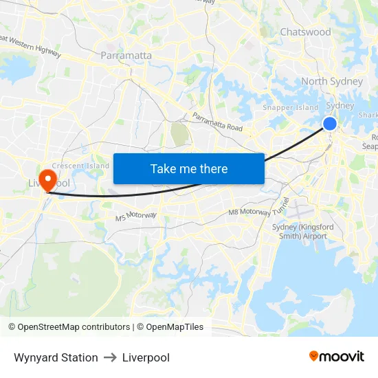 Wynyard Station to Liverpool map
