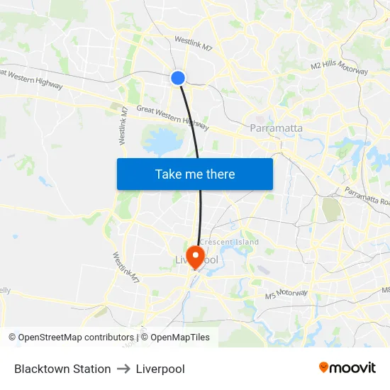 Blacktown Station to Liverpool map
