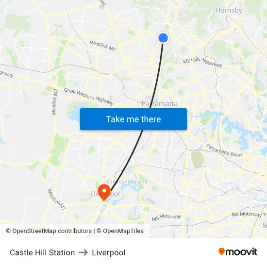Castle Hill Station to Liverpool map