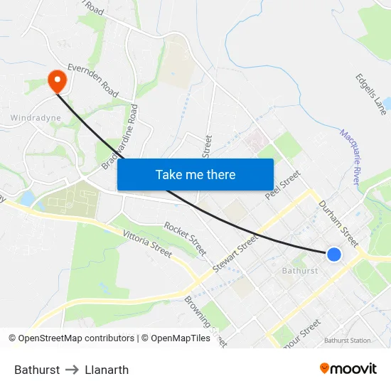 Bathurst to Llanarth map