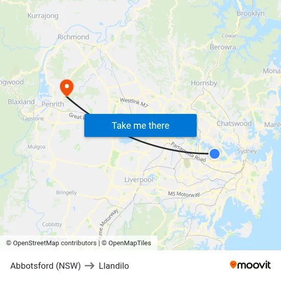 Abbotsford (NSW) to Llandilo map