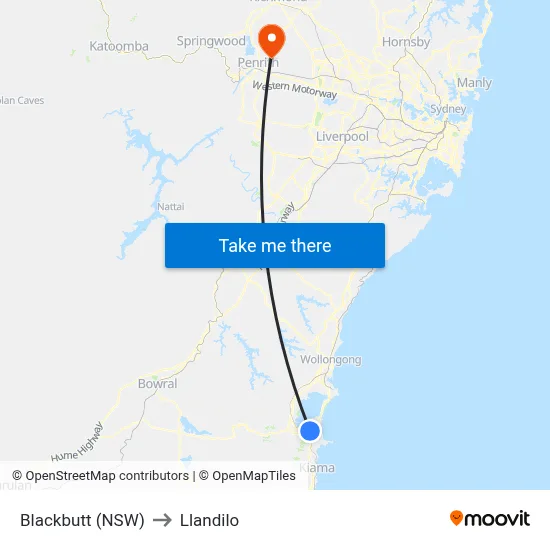 Blackbutt (NSW) to Llandilo map