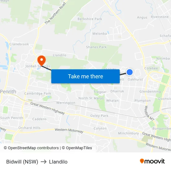 Bidwill (NSW) to Llandilo map