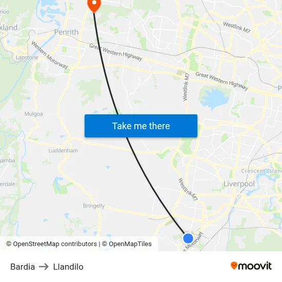 Bardia to Llandilo map