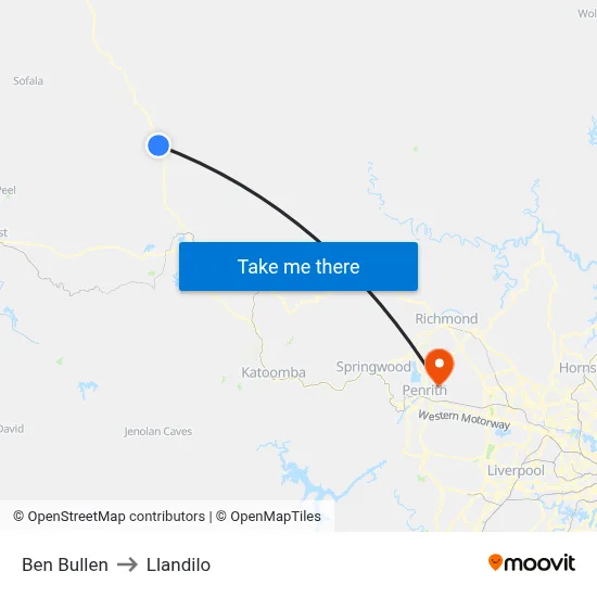 Ben Bullen to Llandilo map
