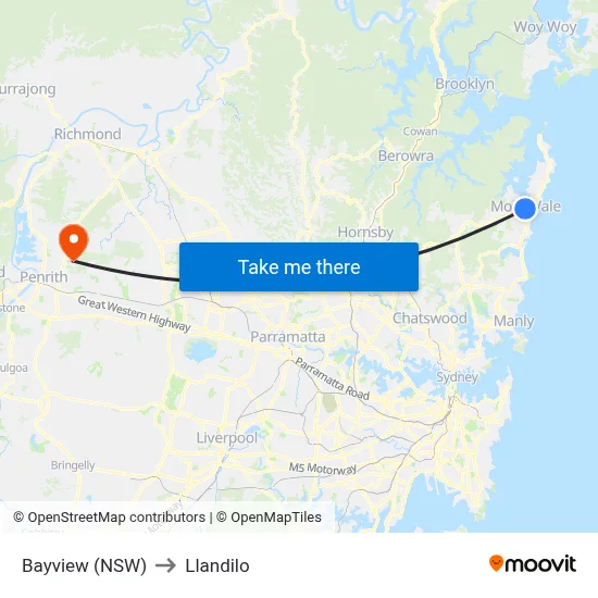 Bayview (NSW) to Llandilo map