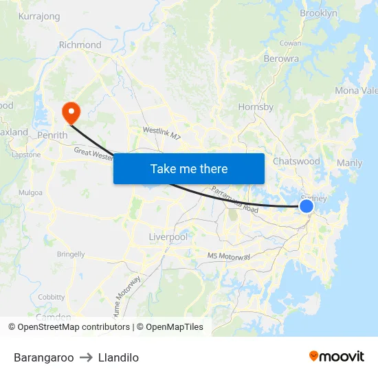 Barangaroo to Llandilo map