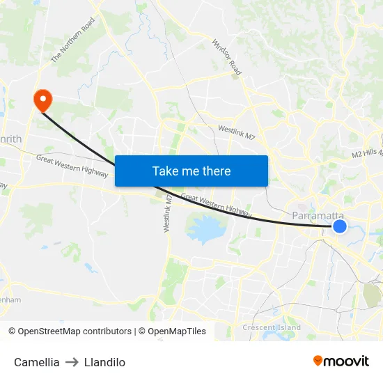 Camellia to Llandilo map