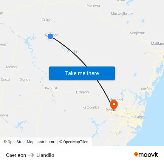 Caerleon to Llandilo map