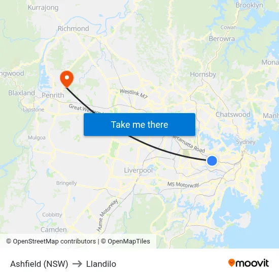Ashfield (NSW) to Llandilo map