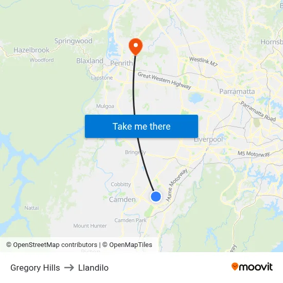 Gregory Hills to Llandilo map