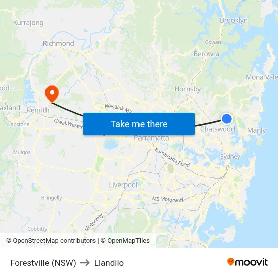 Forestville (NSW) to Llandilo map