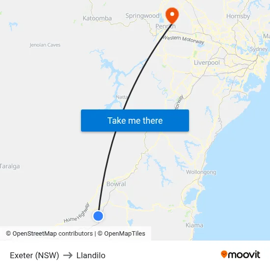 Exeter (NSW) to Llandilo map