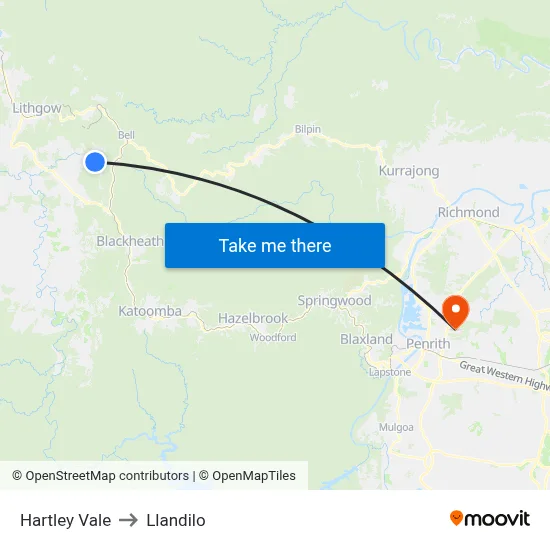 Hartley Vale to Llandilo map