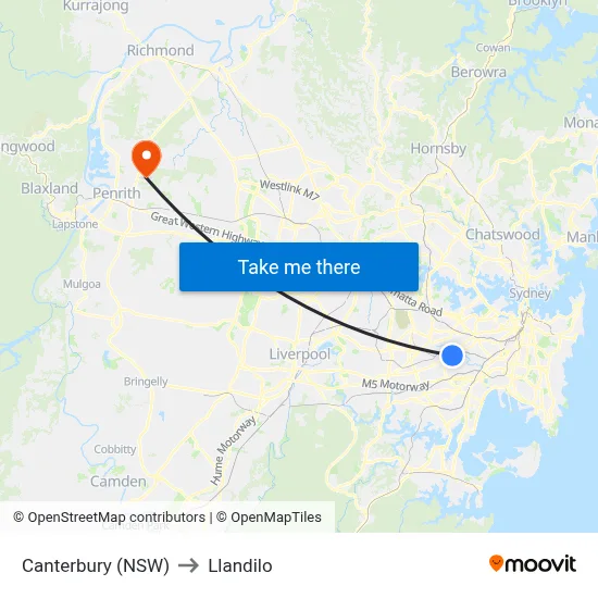 Canterbury (NSW) to Llandilo map
