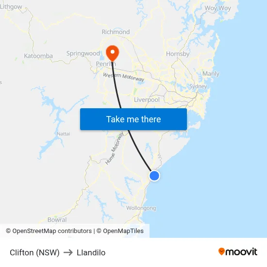 Clifton (NSW) to Llandilo map