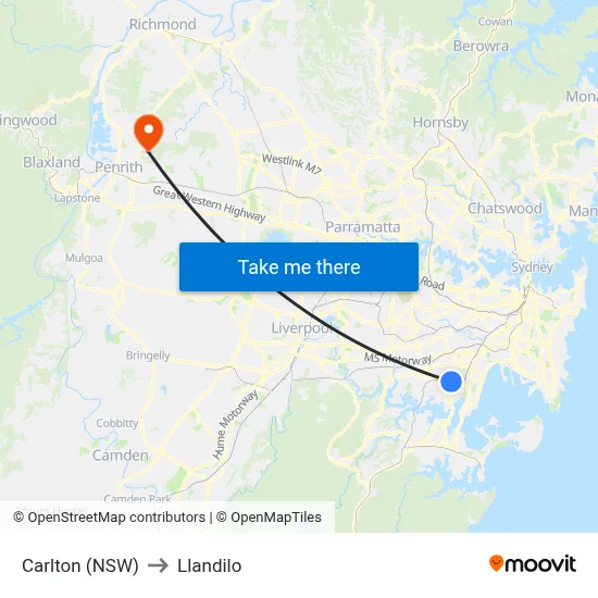 Carlton (NSW) to Llandilo map