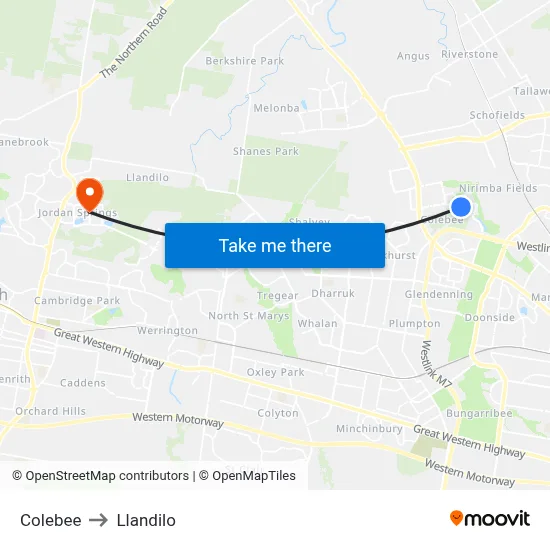 Colebee to Llandilo map