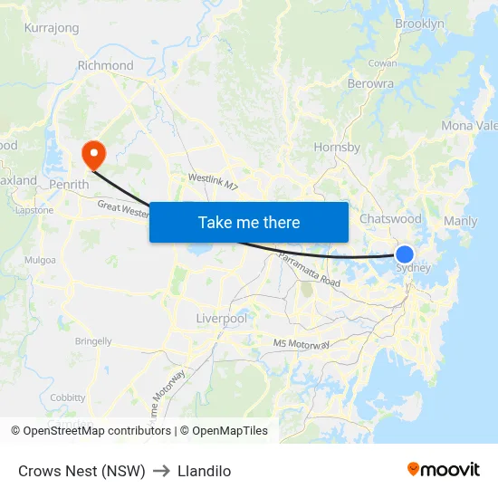 Crows Nest (NSW) to Llandilo map