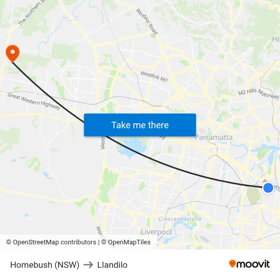 Homebush (NSW) to Llandilo map