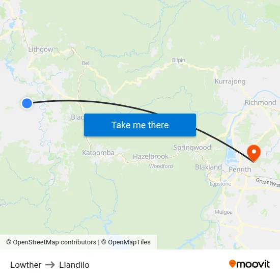 Lowther to Llandilo map