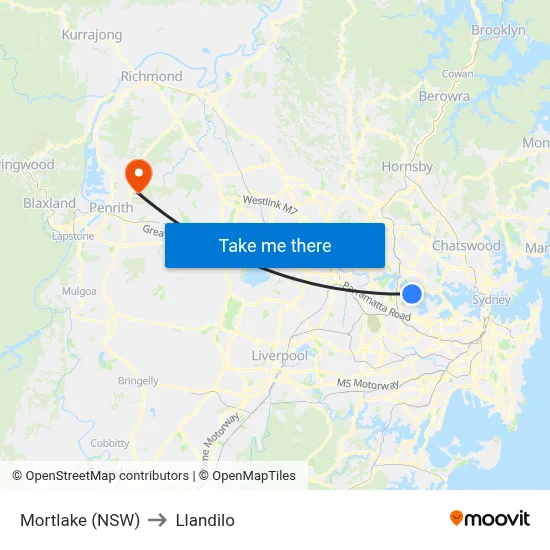 Mortlake (NSW) to Llandilo map