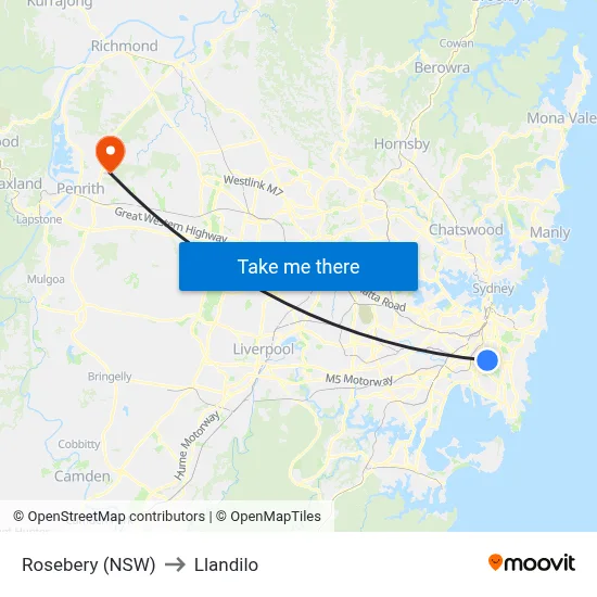 Rosebery (NSW) to Llandilo map